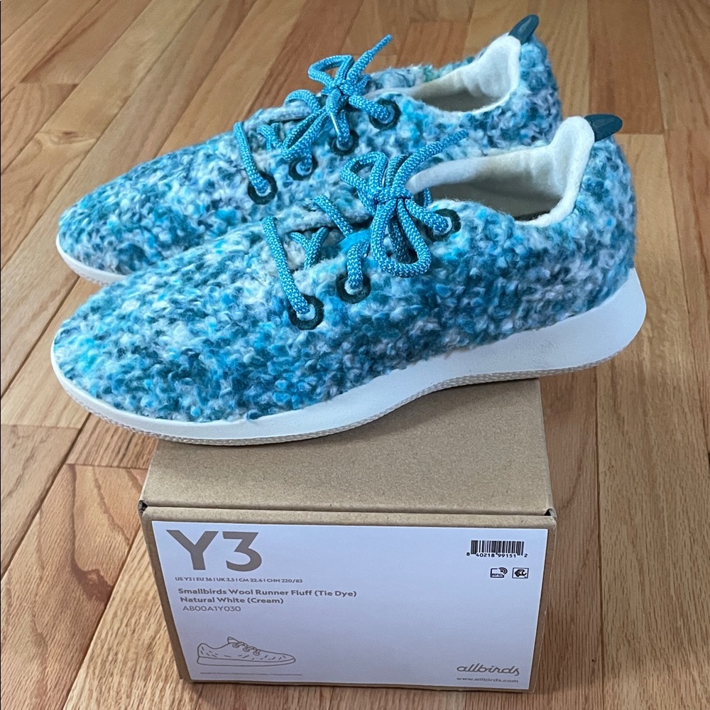 Allbirds Sneakers Girls 3 Blue Wool Runner Fluff Shoes Athletic Comfy Casual